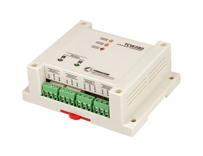 TCW280 | Ethernetový výstupní modul s galvanicky oddělenými porty, 2x relé, 4x "open drain", 2x AO